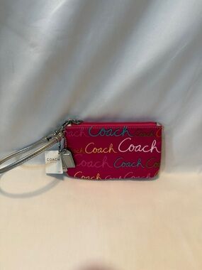 NWT Vintage Coach Hot Pink Script Logo Wristlet Y2K Multicolor